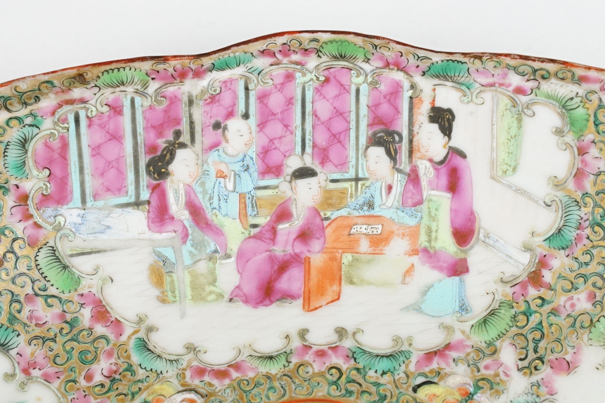 Chinese Cantonese Famille Rose Porcelain Bowl decorated with panels of figures and panels of exotic - Image 6 of 15