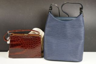 Louis Vuitton textured blue handbag with single carry strap (approx 36cm high - excluding