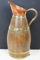 Large Late 19th /Early 20th century Oak, Copper and Brass Coopered Stick Stand in the form of a Jug,