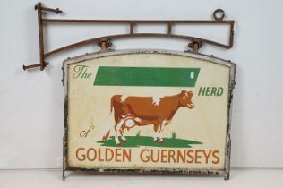 Mid Century vintage Golden Guernsey double sided swing sign featuring a cow and coloured