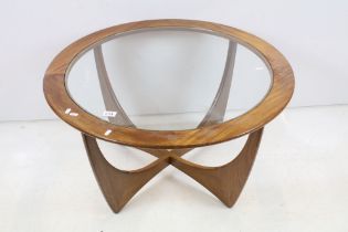 Mid century Retro G-Plan Teak and Glass ' Astro ' Coffee Table, 45cm high x 84cm diameter