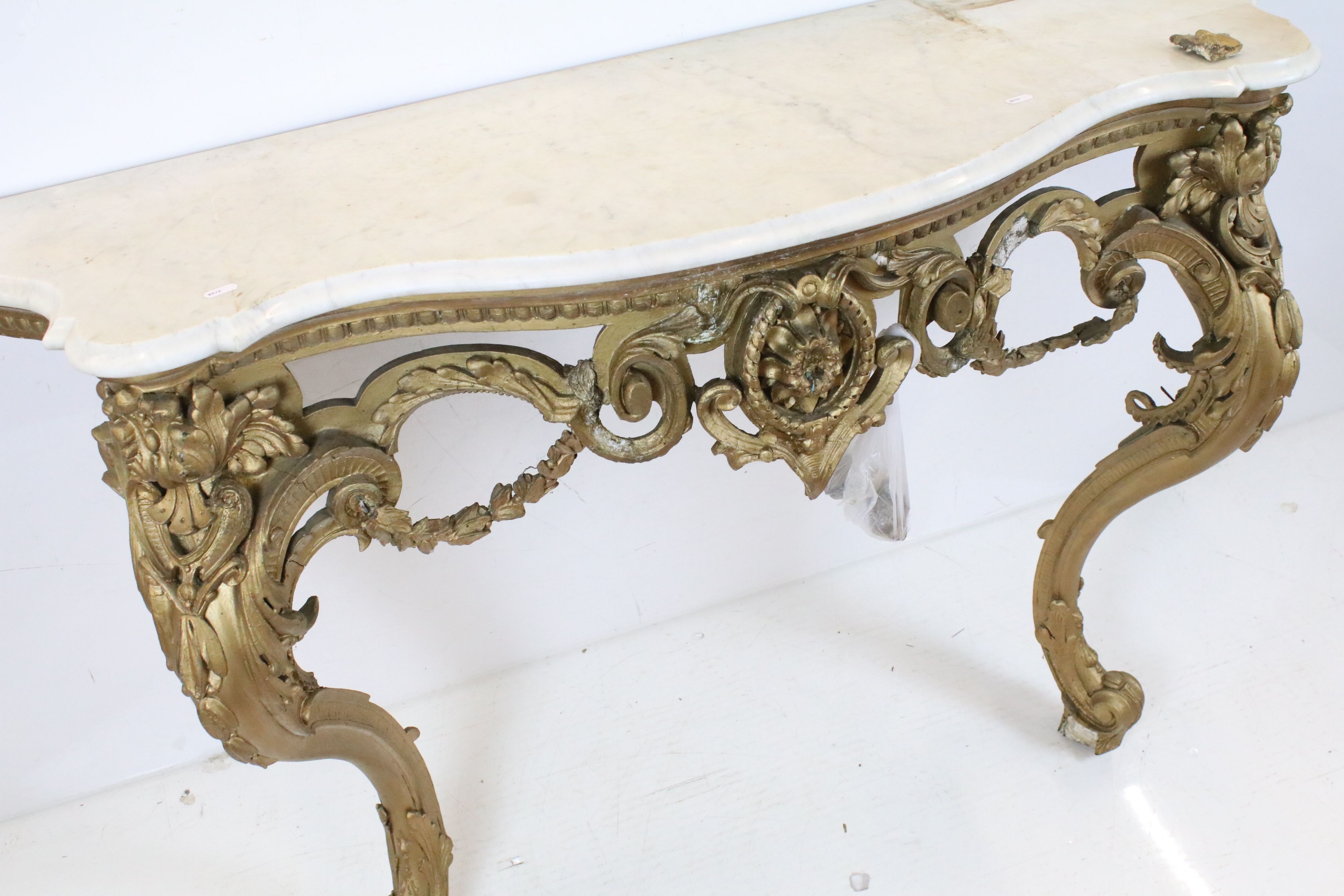 19th century Giltwood Console Table in the Louis XVI style with marble top, 85cm high x 142cm wide x - Image 2 of 14