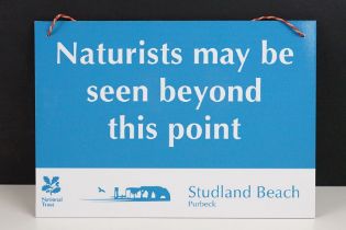 Studland Beach ' naturists may be seen beyond this point sign ' . Measures approx 21cm x 29.5cm.