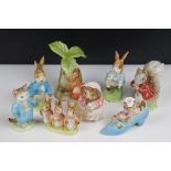 Seven Beswick Beatrix Potter porcelain figures, featuring gold backstamps, to include Timmy Tiptoes,