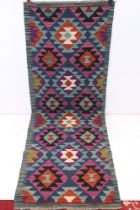 Hand Knotted Woolen Maimana Kilim Runner Rug, 193cm x 67cm