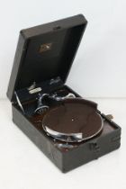 His Master's Voice HMV portable wind up gramophone, circa 1930's