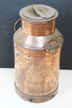 Large twin handled copper milk churn & cover, of typical form, embossed 'CZ Fresia 1971', measures