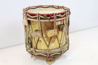 Regimental Marching Drum, adapted for use as a table with three ball feet, 42cm high x 39cm diameter