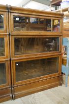 Early 20th century Globe Wernicke Oak Three Section Modular Bookcase, each section with plain glazed