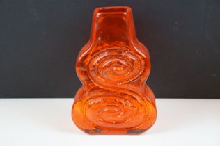 Whitefriars Tangerine Cello vase, pattern no. 9675, from Geoffrey Baxter's textured glass range,