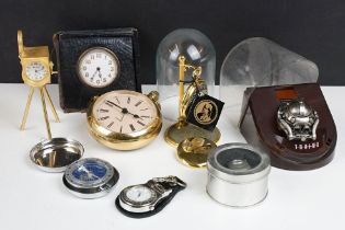 A small collection of vintage and contemporary clocks and watches together with a pocket compass.