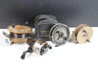 Four fishing reels to include an Allcocks Flick Em perfection reel, Shakespeare Match