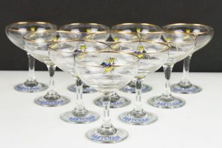 Advertising - Ten Babycham drinking glasses with the leaping deer motif, approx 11cm tall