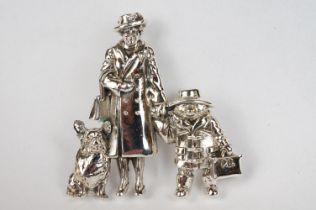 Silver Figural Art Deco style Paddington Bear and The Queen Brooch