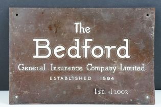 Mid century Bronze Insurance Company Name Sign ' The Bedford, General Insurance Company Limited. est