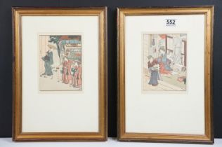 Utagawa Toyokuni (1769-1825) Pair of Japanese Woodblock scenes with virtuous woman and court ladies