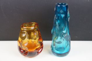 William Wilson and Harry Dyer for Whitefriars - Two Knobbly range glass vases to include