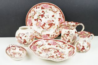 Masons Ironstone 'Mandalay Red' ceramics, 6 pieces, to include a serving dish, dinner plate,