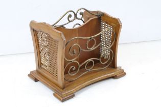 Wooden and Fretwork Metal Magazine Rack, 40cm high x 44cm wide