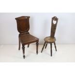 19th century Mahogany Hall Chair with shield shape back, 95cm high x 48cm wide together with a