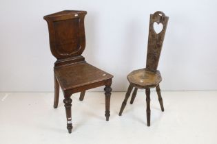 19th century Mahogany Hall Chair with shield shape back, 95cm high x 48cm wide together with a