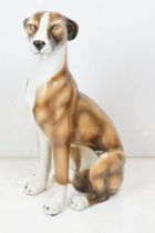 Large Ceramic Fireside Life-size Seated Whippet Dog, approx 77cm high