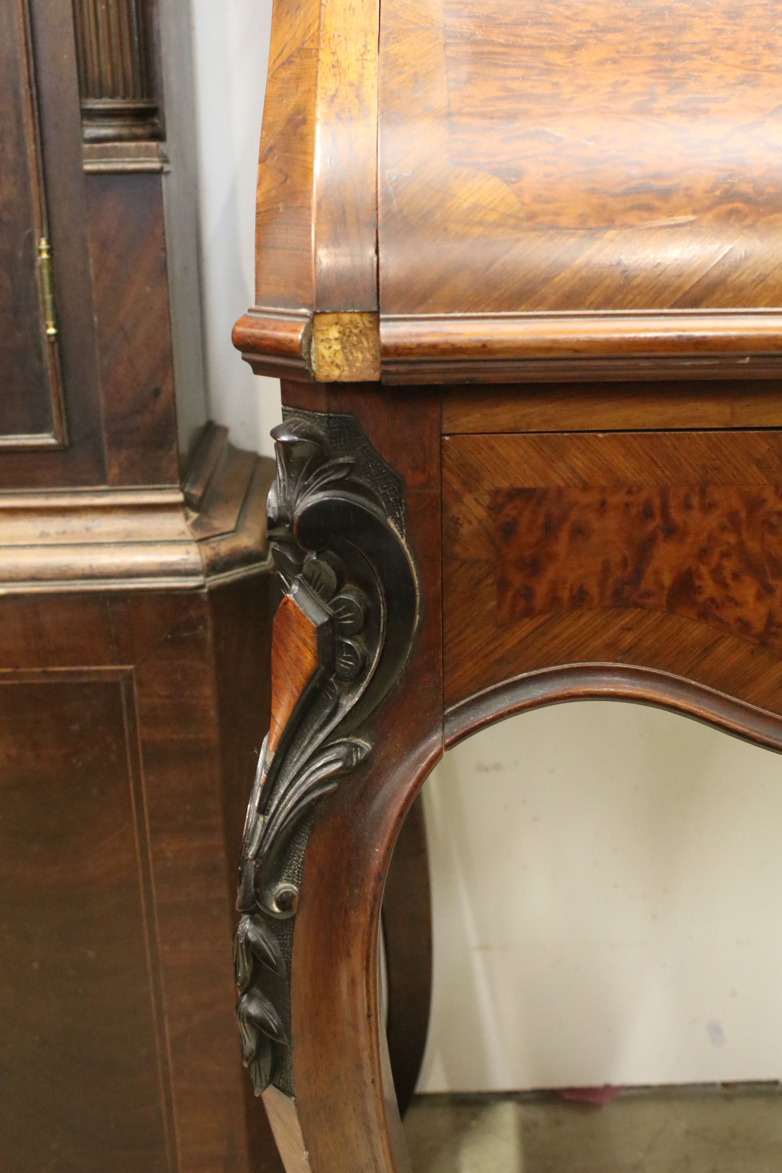 19th century style French Burr Wood Bureau Bookcase, the upper section with two glazed doors opening - Image 5 of 9