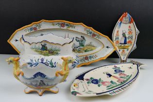 Collection of French Quimper faience ceramics to include mostly HB factory but also HenRiot.