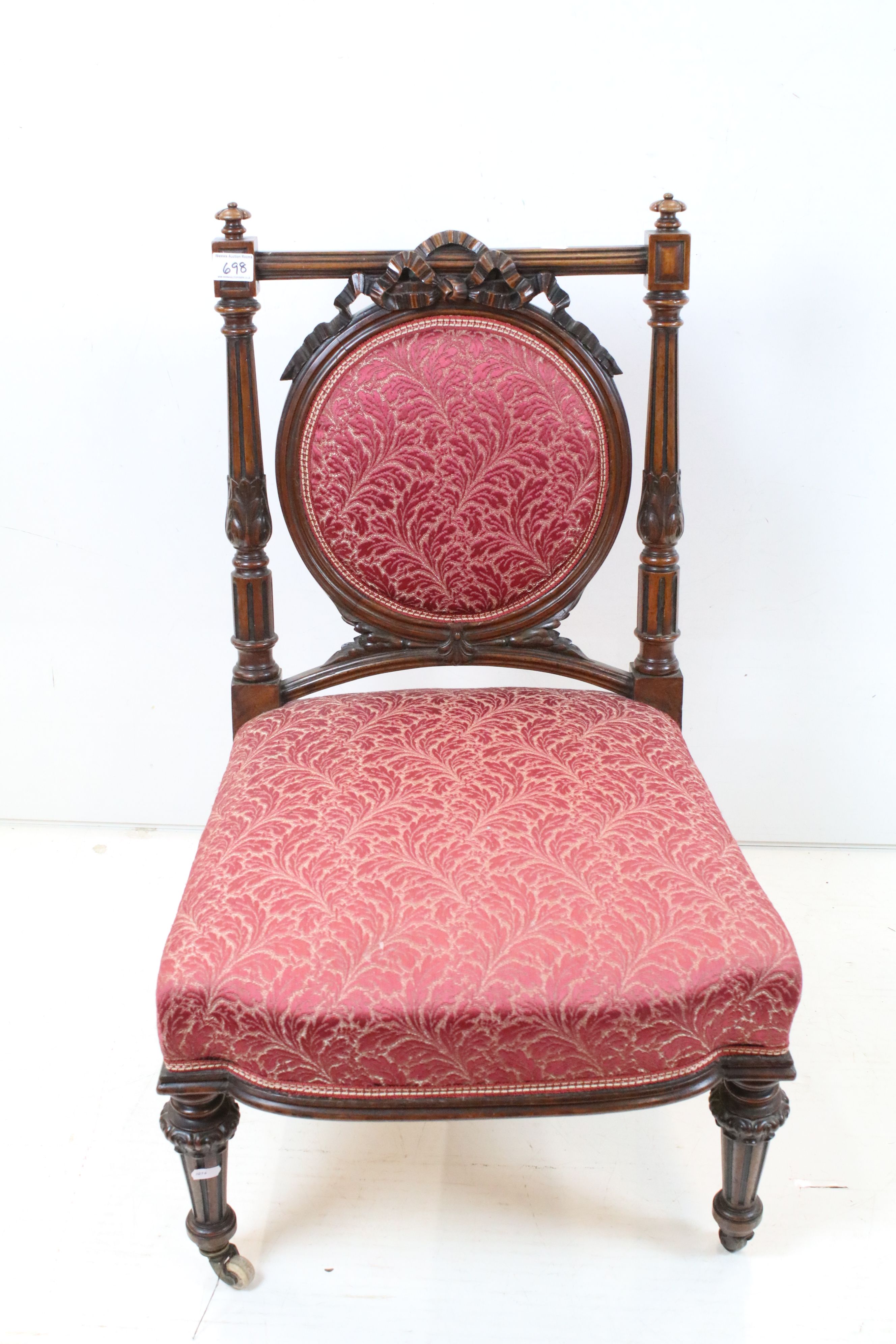 Edwardian Mahogany Nursing Chair, the oval upholstered splat with ribbon carving, upholstered - Image 2 of 5