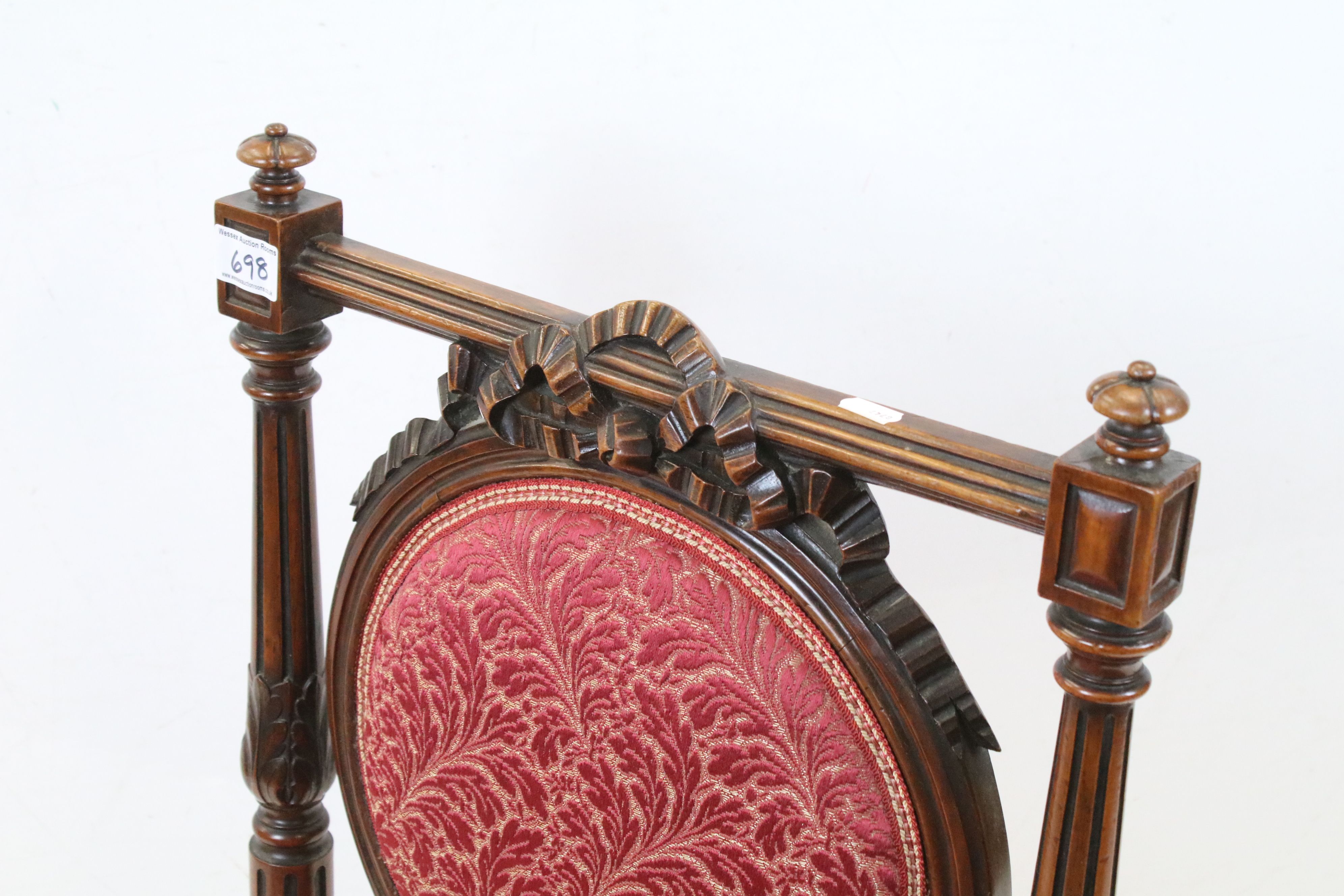 Edwardian Mahogany Nursing Chair, the oval upholstered splat with ribbon carving, upholstered - Image 3 of 5
