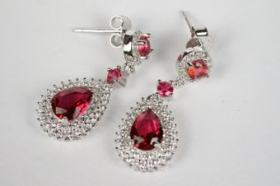 Pair of Silver and CZ Gem set Drop Earrings