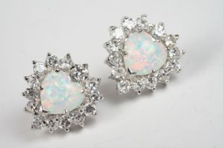 Pair of Silver Heart shaped Earrings with opal panels