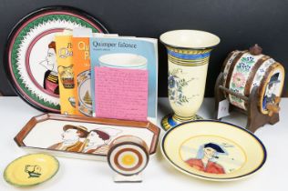 Collection of Quimper french Faience ceramics to include Henriot and HB factory marks, including