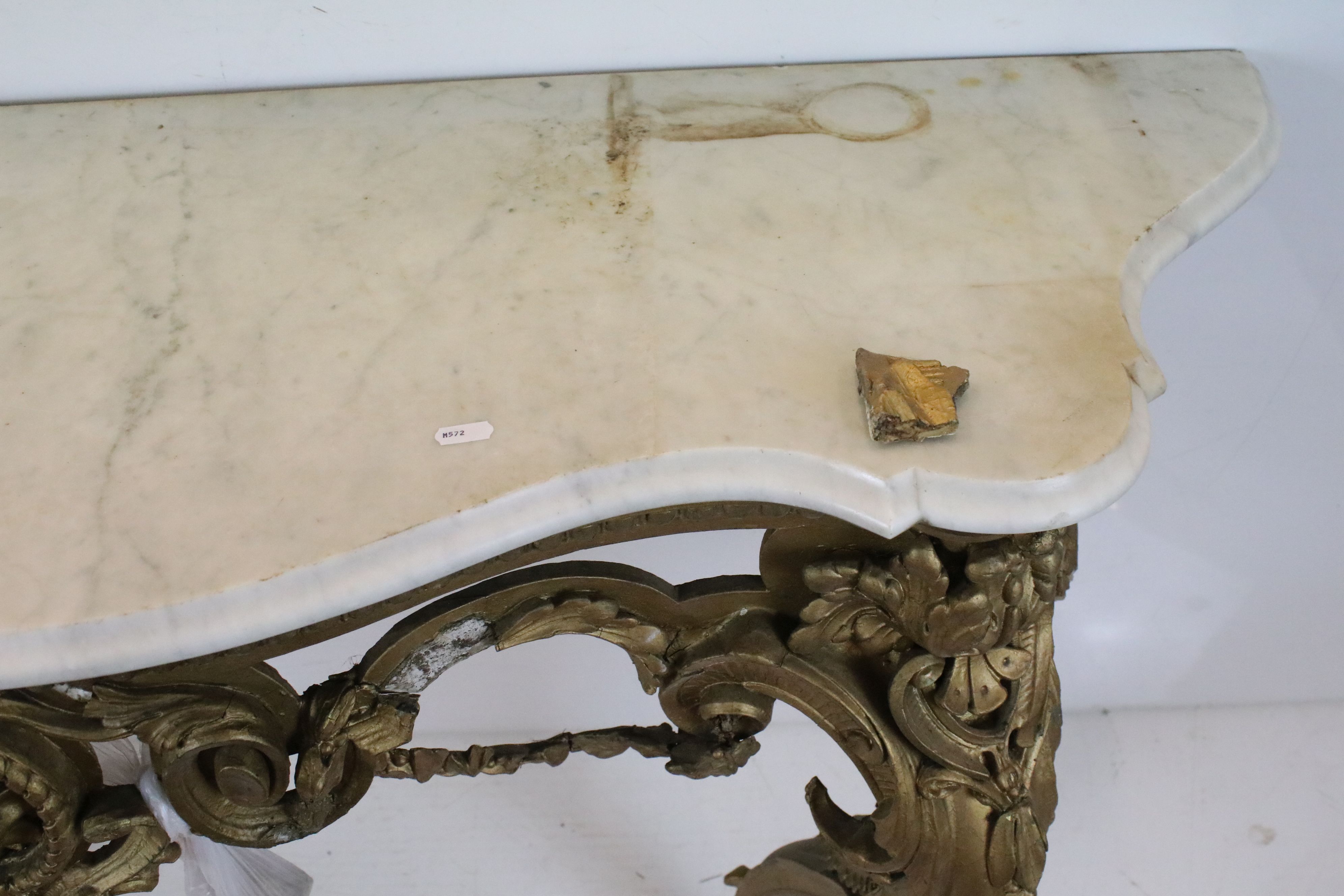 19th century Giltwood Console Table in the Louis XVI style with marble top, 85cm high x 142cm wide x - Image 7 of 14