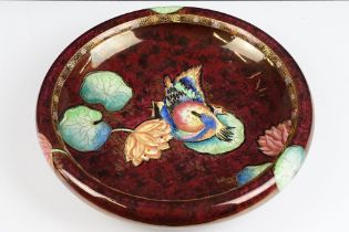 Carlton Ware 1920s lustre glaze centre piece bowl decorated with a mandarin duck and water lilies