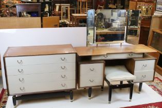 Mid century G-Plan ' Librenza ' Teak and White Chest of Four Long Drawers and matching Dressing