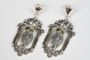 Pair of Silver Owl Earrings