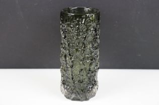 Whitefriars Textured Bark cylindrical vase, in the Willow colourway, pattern 9690, from Geoffrey