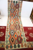 Hand Knotted Woolen Chobi Kilim Runner Rug, 293cm x 86cm