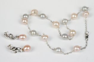 Silver Necklace and Earring Pearl Set