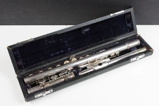 Trevor James T.J.10 silver plated student flute, no. 4473, housed within a fitted case