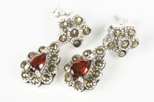 Pair of Silver Gem set Drop Earrings, cased