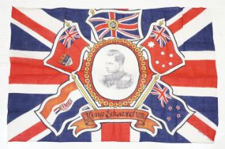 King Edward VIII Cloth Union Flag, with portrait of the King to centre, surrounded by flag of the