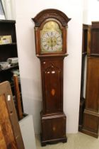 18th / 19th century Oak Inlaid 8 day Longcase Clock, the domed hood housing a brass face with