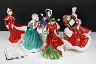 Six Royal Doulton Christmas day figurines to include 2001 (HN4315), 2003 (HN 4552), Christmas Day