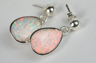 Pair of Large Pear Shaped Opal Drop Earrings