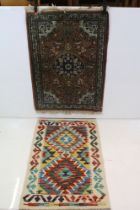 Hand Knotted Woolen Chobi Kilim Rug, 91cm x 58cm