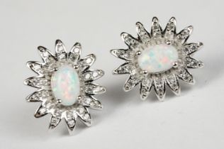 Pair of Silver CZ and Opal Paneled Earrings