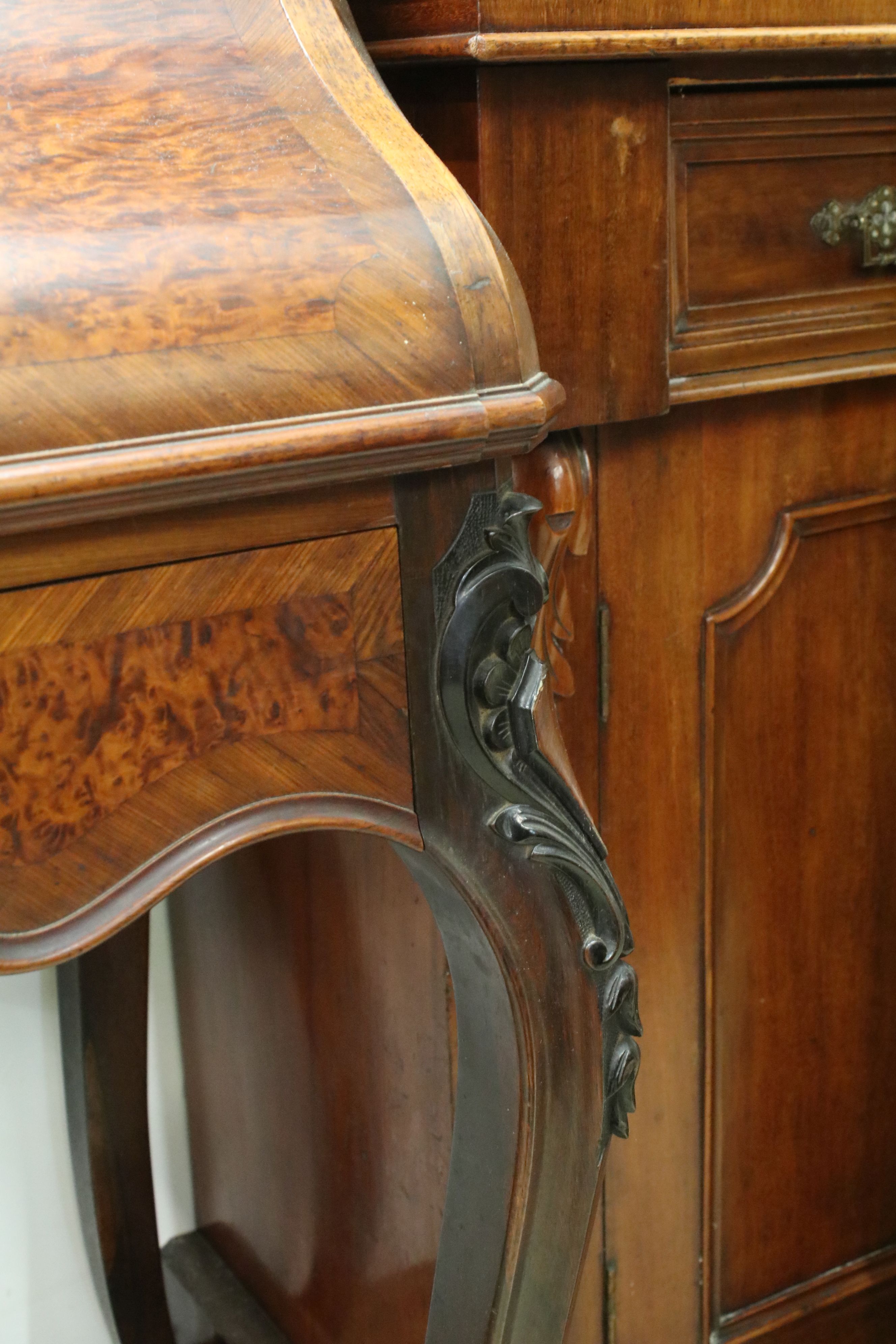 19th century style French Burr Wood Bureau Bookcase, the upper section with two glazed doors opening - Image 6 of 9