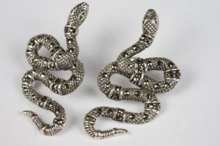 Pair of Silver and Marcasite Snake Earrings